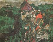 Egon Schiele Krumau Landscape (Town and River) (mk12) oil painting reproduction